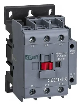 Контактор КМ-102 3п 40А кат. 230В AC 1НО+1НЗ AC-3 AC-4 DEKraft 22006DEK