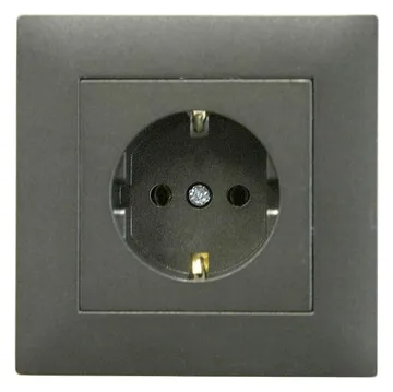 Розетка 1-м Karea RIZZ STAR с заземл. дым. металлик Makel 88050028