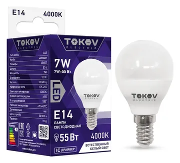 Лампа светодиодная 7Вт G45 4000К Е14 176-264В TOKOV ELECTRIC TKE-G45-E14-7-4K