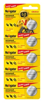 Элемент питания литиевый CR2032 94 765 NBT-CR2032-BP5 (блист.5шт) Navigator 94765