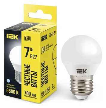 Лампа светодиодная G45 7Вт шар 6500К E27 230В IEK LLE-G45-7-230-65-E27