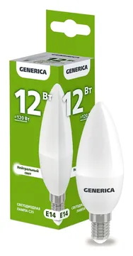 Лампа светодиодная C35 12Вт свеча 4000К E14 230В GENERICA LL-C35-12-230-40-E14-G