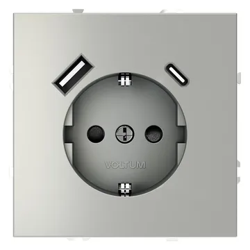 Розетка 1-м СП S70 16А с USB A+С с заземл. защ. шторки механизм сталь Voltum VLS040505