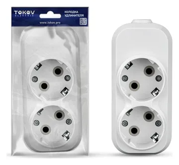 Колодка удлинителя 2-м 16А с заземл. АБС-пластик бел. TOKOV ELECTRIC TKE-C01-KU2-Z