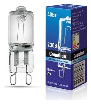 Лампа галогенная 40Вт капсула прозрачная G9 3000К 230В Camelion 5553