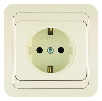 Розетка 1-м СП Mimoza 16А IP20 с заземл. керамика крем./крем. Makel 25008