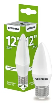 Лампа светодиодная C35 12Вт свеча 4000К E27 230В GENERICA LL-C35-12-230-40-E27-G