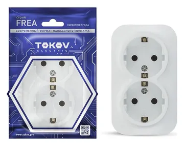 Розетка 2-м ОП Frea 16А IP20 250В с заземл. АБС-пластик бел. TOKOV ELECTRIC TKE-FR-R2Z-C01