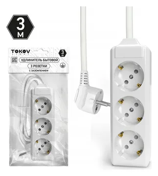 Удлинитель 3х3м с заземл. 10А 3х1.5 TOKOV ELECTRIC TKL-C01-BU3-3-1.5-Z