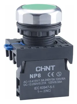 Кнопка управления NP8-10BN/3 без подсветки зел. 1НО IP65 (R) CHINT 667232