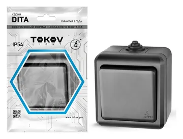 Выключатель 1-кл. ОП Dita IP54 10А 250В карбон TOKOV ELECTRIC TKL-DT-V1-C14-IP54