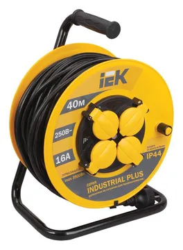 Удлинитель на катушке 4х40м с заземл. 16А IP44 Industrial plus УК40 3х1.5 термозащита IEK WKP15-16-04-40-44