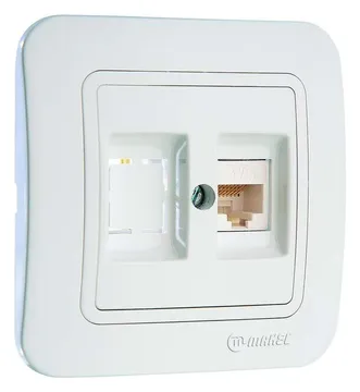 Розетка компьютерная 2-м СП Lillium 16А IP20 кат.5E + гнездо бел./бел. Makel 70035