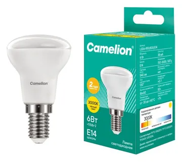 Лампа светодиодная LED6 R50/830/E14 6Вт рефлектор матовая 3000К тепл. бел. E14 455лм 220В Camelion 11658
