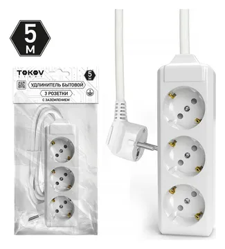 Удлинитель 3х5м с заземл. 10А 3х1.5 TOKOV ELECTRIC TKL-C01-BU3-5-1.5-Z