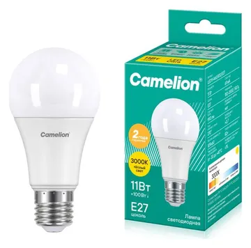 Лампа светодиодная LED11-A60/830/E27 11Вт грушевидная матовая 3000К тепл. бел. E27 915лм 220В Camelion 12035