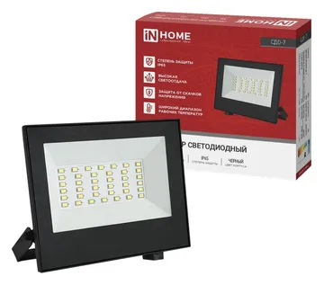 Прожектор светодиодный СДО-7 50Вт 4000К IP65 230В черн. IN HOME 4690612055145