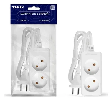 Удлинитель 2х3м без заземл. 10А 2х0.75 TOKOV ELECTRIC TKE-C01-BU2-3-075