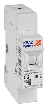 Выключатель автоматический модульный 1п C 6А 4.5кА OptiDin BM63-1C6-4.5-УХЛ3 КЭАЗ 326792
