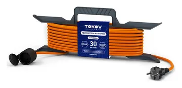 Удлинитель-шнур на рамке 1х30м без заземл. 6А IP44 2х0.75 с защ. крышкой TOKOV ELECTRIC TKE-SR30-075