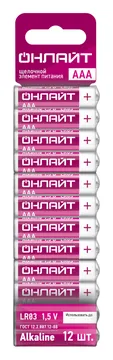 Элемент питания алкалиновый 90 624 OBT-ALK-LR03-BP12 (блист.12шт) ОНЛАЙТ 90624