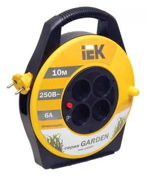 Удлинитель на катушке 4х10м без заземл. 6А IP20 Garden УК10 2х0.75 термозащита IEK WKP23-06-04-10