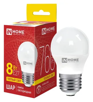 Лампа светодиодная LED-ШАР-VC 8Вт шар 3000К тепл. бел. E27 760лм 230В IN HOME 4690612020563