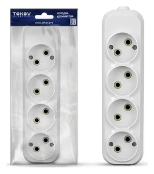 Колодка удлинителя 4-м 10А без заземл. АБС-пластик бел. TOKOV ELECTRIC TKE-C01-KU4