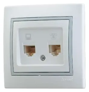 Розетка компьютерная + телефонная 2-м СП Mira RJ45 + RJ11 IP20 с сер. вставкой бел. LEZARD 701-0215-143