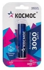 Аккумулятор Li-ion 18650 3000мА.ч без защиты с выводами под пайку (уп.4шт) КОСМОС KOC18650Li30PAS4