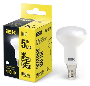 Лампа светодиодная 5Вт R50 4000К нейтр. бел. E14 450лм 230-240В IEK LLE-R50-5-230-40-E14