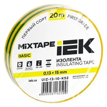 Изолента ПВХ 0.13х15мм (рул.20м) желт./зел. IEK UIZ-13-10-K52