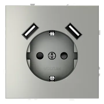 Розетка 1-м СП S70 16А с USB A+A с заземл. защ. шторки механизм сталь Voltum VLS040405
