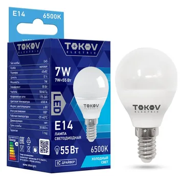 Лампа светодиодная 7Вт G45 6500К Е14 176-264В TOKOV ELECTRIC TKE-G45-E14-7-6.5K