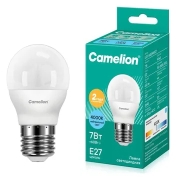 Лампа светодиодная LED7-G45/845/E27 7Вт шар матовая 4500К бел. E27 590лм 220В Camelion 12072