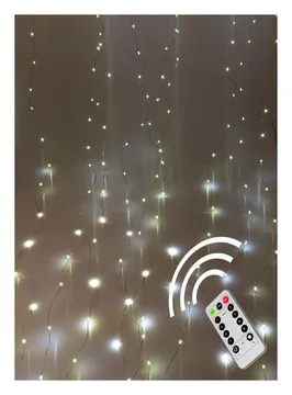 Гирлянда светодиодная "Дождь" 3х3м 300LED с крючками для крепления тепл. бел. 8 режимов мигания питание от USB 5В пульт ДУ КОСМОС KOC_CUR-U103