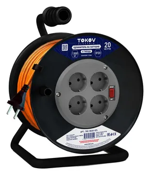 Удлинитель на катушке 4х20м без заземл. 6А IP20 2х0.75 TOKOV ELECTRIC TKE-SK20-075