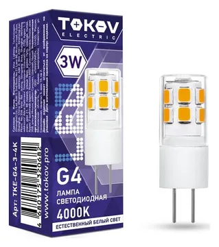 Лампа светодиодная 3Вт Capsule 4000К G4 220-240В TOKOV ELECTRIC TKE-G4-3-4K