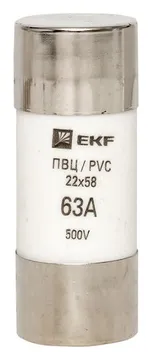 Вставка плавкая цилиндрическая ПВЦ 22х58 63А EKF pvc-22x58-63