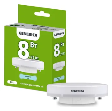 Лампа светодиодная T80 8Вт таблетка 6500К GX53 230В GENERICA LL-T80-08-230-65-GX53-G