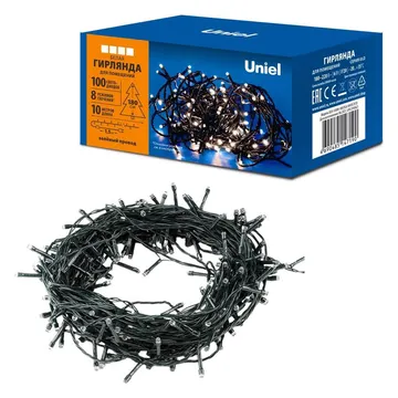 Гирлянда светодиодная ULD-S1000-100/DGA WHITE IP20 10м 100 LED бел. свет провод зел. Uniel UL-00008408