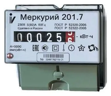 Счетчик Меркурий 201.7 1ф 5-60А класс точн. 1.0 1 тариф. на DIN-рейку мех. ОУ Инкотекс 00000032680