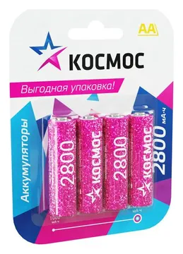 Аккумулятор AA/R6 2800мА.ч NI-MN BP-4 (блист.4шт) КОСМОС KOCR6NIMH2800MAH4BL