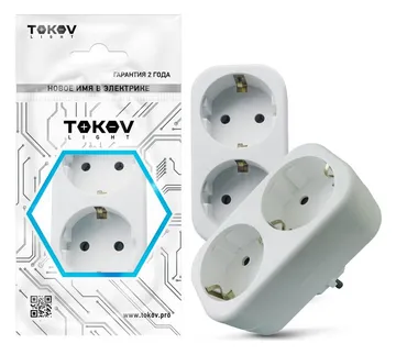 Разветвитель 2-м с заземл. 16А 250В IP20 полипропилен бел. TOKOV ELECTRIC TKL-S2Z-C01