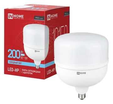 Лампа светодиодная LED-HP-PRO 200Вт 6500К E27 с адаптером E40 19150лм 230В IN HOME 4690612066547