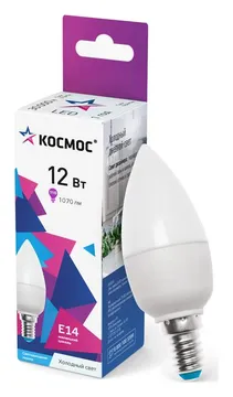 Лампа светодиодная 12Вт свеча 6500К холод. бел. E14 220В КОСМОС LkecLED12wCNE1465