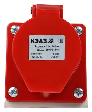 Розетка 114 16А 380В AC 3P+PE 6ч для монтажа на поверхность IP44 КЭАЗ 222754