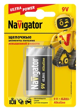 Элемент питания алкалиновый "крона" 6LR61 94 756 NBT-NE-6LR61-BP1 (блист.1шт) Navigator 94756