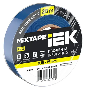 Изолента 0.15х19мм (рул.20м) син. IEK EX-IZ10-C15-19-20-K07