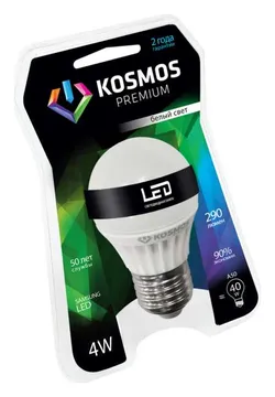 Лампа светодиодная KOSMOS premium 4Вт грушевидная A50 E27 230В 4500К Космос KLED4wA50230vE2745